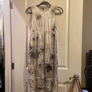 Maple leaf printed silk Ovate dress